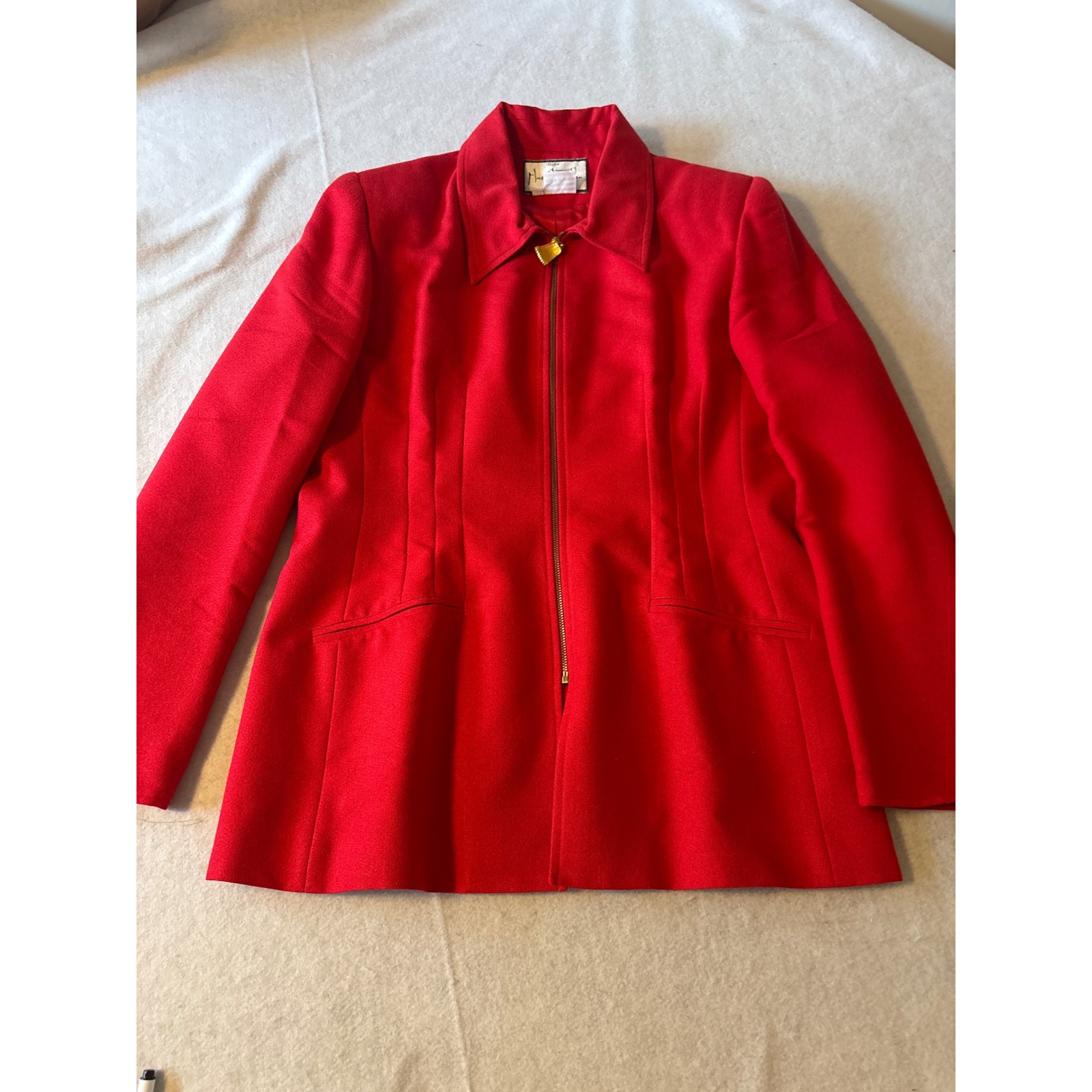 Mary Mcfadden Studio Jacket Women 14 Red Excellent Zip Front Heart Pull Crepe
